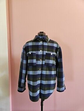 Women's Blue And Green Plaid Fringe Jacket